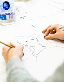 University Centre Leeds student drawing with pen